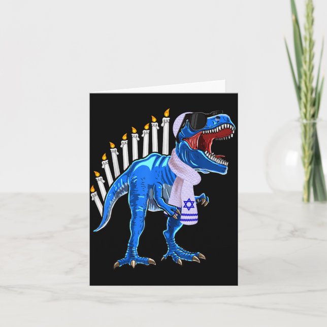 Tarjeta Menorasaurus Rex Shirt T Rex Dinosaur Hanukkah Gif (Anverso)