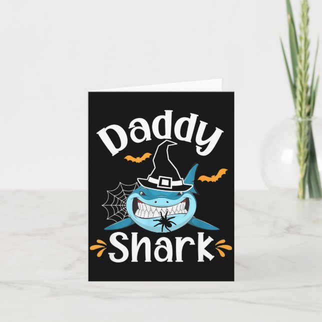 Tarjeta Mens Daddy Shark Funny Halloween Daddy Announcemen (Anverso)