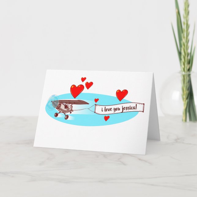 Tarjeta mensaje de amor con el personalizado del avión (Anverso)