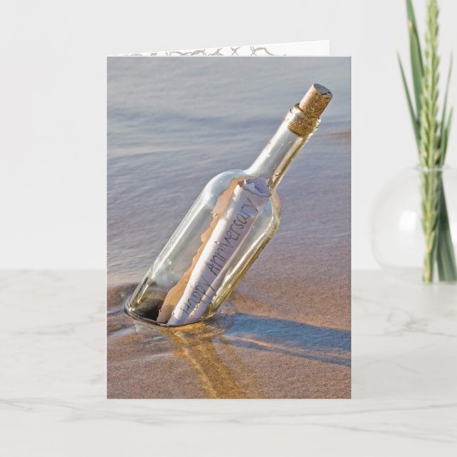 Tarjeta Mensaje de aniversario del boda en una botella (Anverso)