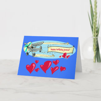 Tarjeta mensaje de cumpleaños con personalizado de avión