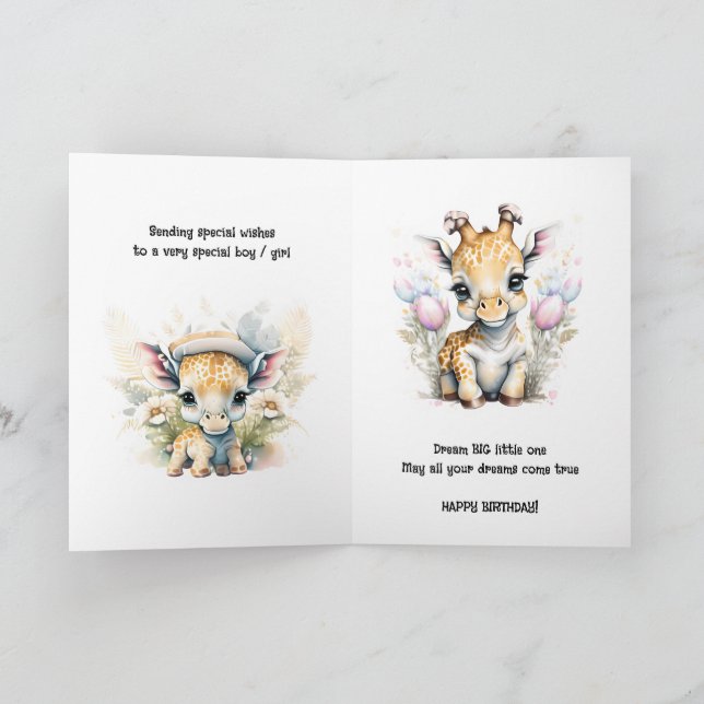 Tarjeta Mensaje de cumpleaños de nieto girafa selva safari (Interior)