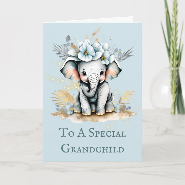 Tarjeta Mensaje de cumpleaños del abuelo lindo elefante sa (Anverso)