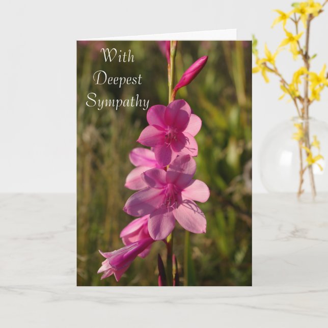 Tarjeta Mensaje de Foto con Flores Rosadas de Condolencias (flor amarilla)