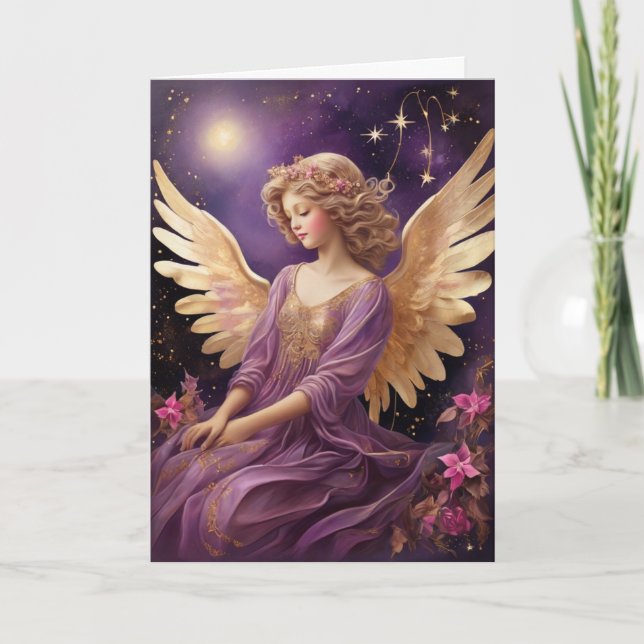 Tarjeta Mensaje de Personalizado Angel Navidades púrpura d (Anverso)