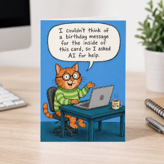 Tarjeta Mensaje divertido de cumpleaños de IA Gato naranja