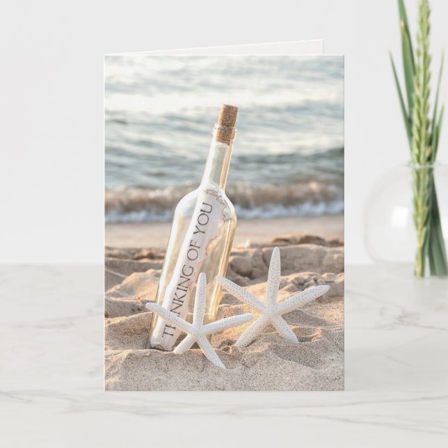 Tarjeta Mensaje en una botella con Starfish Pensando en ti (Anverso)