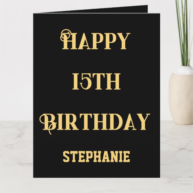 Tarjeta Mensaje Feliz 15 cumpleaños a la edad 15 (Anverso)