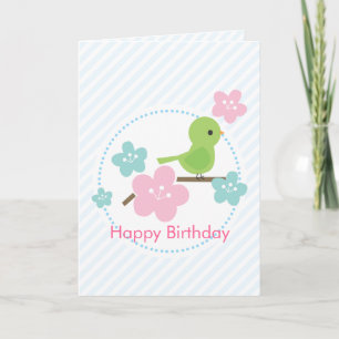 Tarjeta Mensaje Personalizado de Aves Verdes y Flores de C
