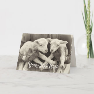 Tarjeta Mensaje personalizado Vintage Twin Lambs