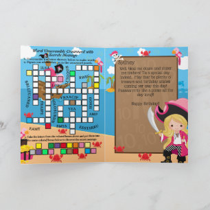 Tarjeta Mensaje Secreto de Cumpleaños Feliz Pirata Chica R