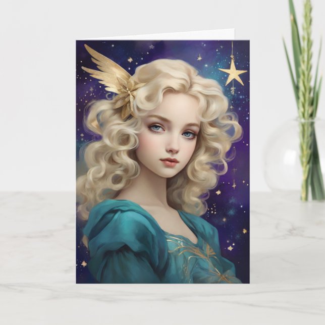 Tarjeta Mensaje vintage de arte navideño Angel Personaliza (Anverso)