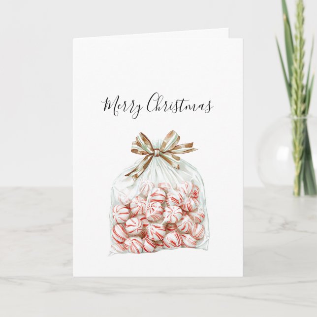 Tarjeta Menta Verde Rojo Floral Navidad (Anverso)