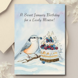 Tarjeta Mentor Feliz Cumpleaños Enero Pájaro de Pecho Rojo