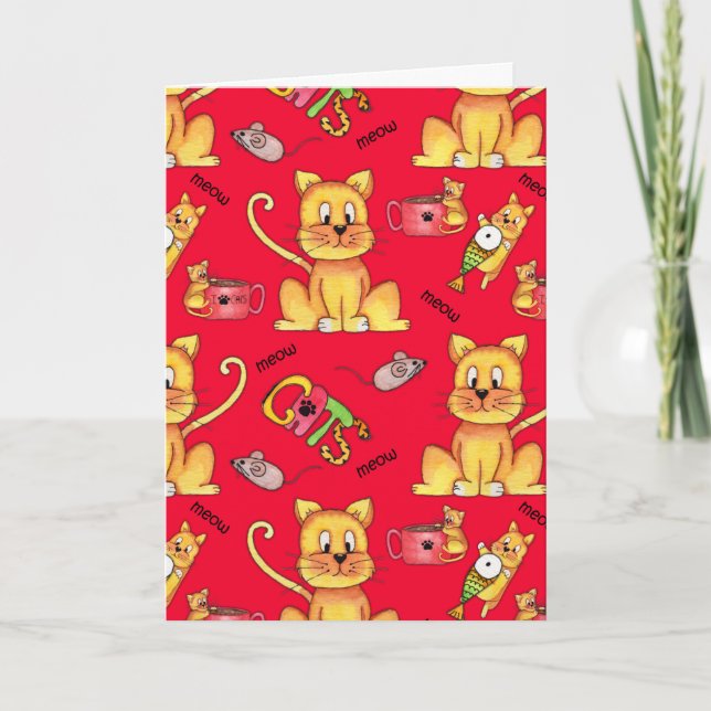 Tarjeta Meow Cats Red Funny Cat Lady Birthday (Anverso)
