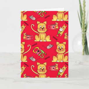 Tarjeta Meow Cats Red Funny Cat Lady Birthday