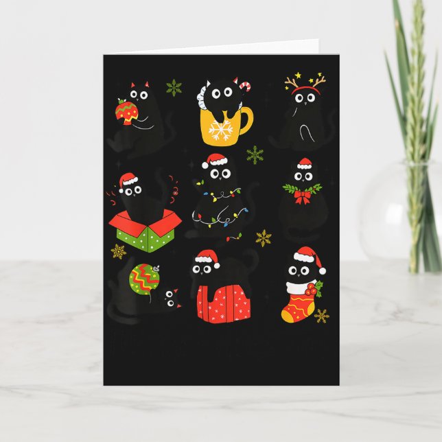 Tarjeta Meow Christmas Xmas Lights Black Cat Pajamas Famil (Anverso)