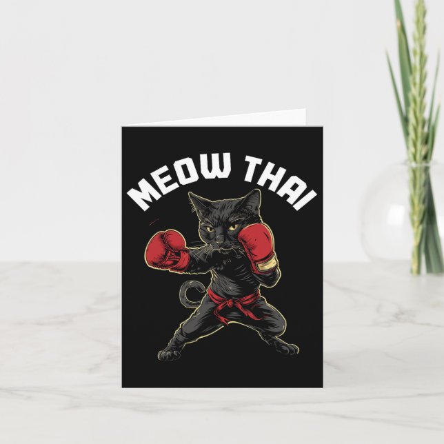 Tarjeta Meow Thai Funny Muay Thai Boicot Cat Artes Marcial (Anverso)