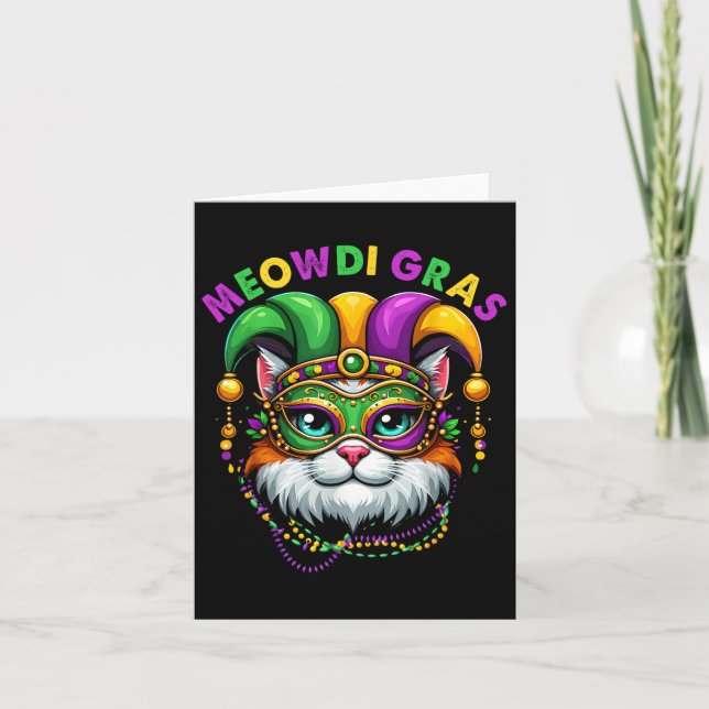 Tarjeta Meowdi Gras Mardi Gras Cat Lover New Orleans Louis (Anverso)