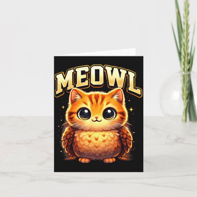 Tarjeta Meowl Funny Meow Cat Owl Brainrot Meme Teen Kids  (Anverso)