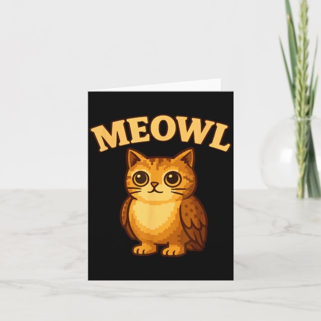 Tarjeta Meowl - Funny Meow Cat Owl Brainrot Meme Teen Kids (Anverso)