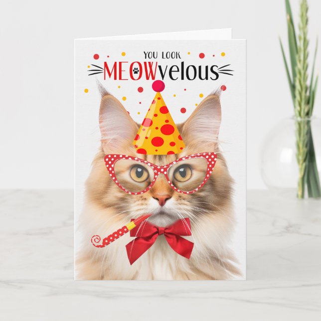 Tarjeta MEOWvelous Birthday Naranja de Gato Forestal Norue (Anverso)