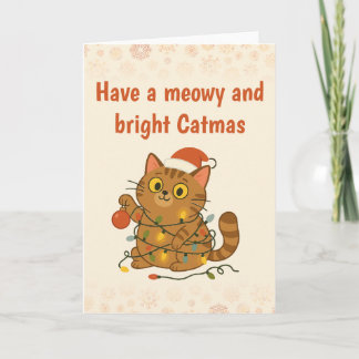 Tarjeta Meowy and Bright christmas Folded Greeting Card