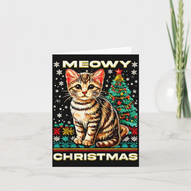 Tarjeta Meowy Cat Ugly Christmas Sweater Shirt  (Anverso)