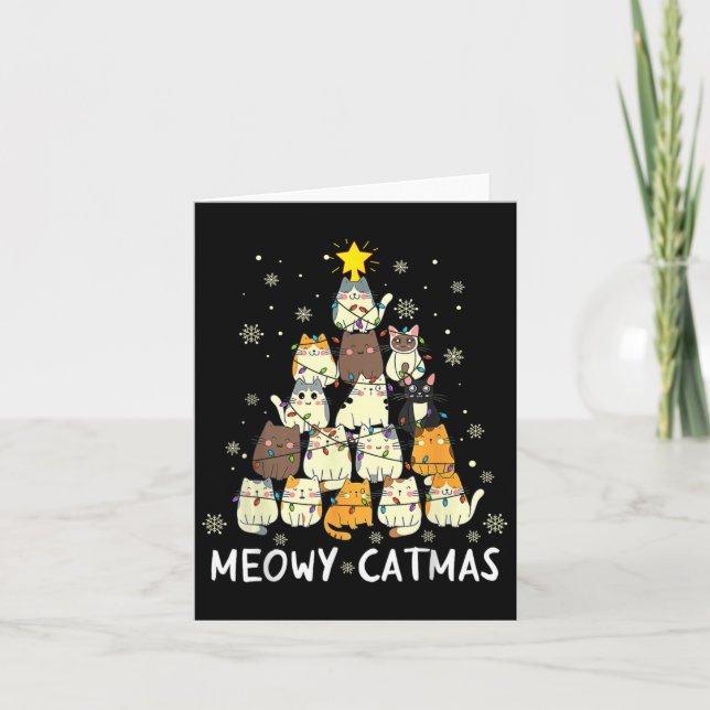 Tarjeta Meowy Catmas Cat Árbol de Navidad Chicas Boys Fu (Anverso)