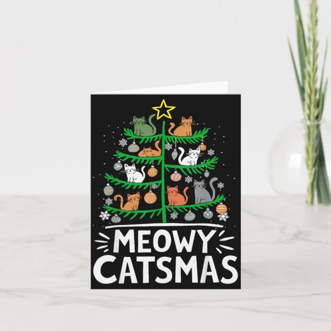 Tarjeta Meowy Catmas Cat Christmas Tree Xmas Funny Santa C (Anverso)