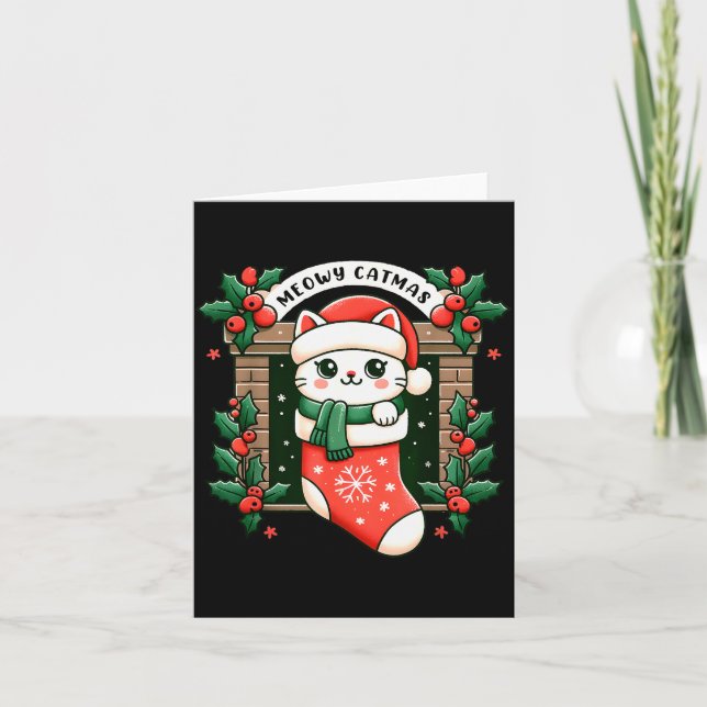 Tarjeta Meowy Catmas Cat Christmas Tree Xmas Girls Boys Fu (Anverso)