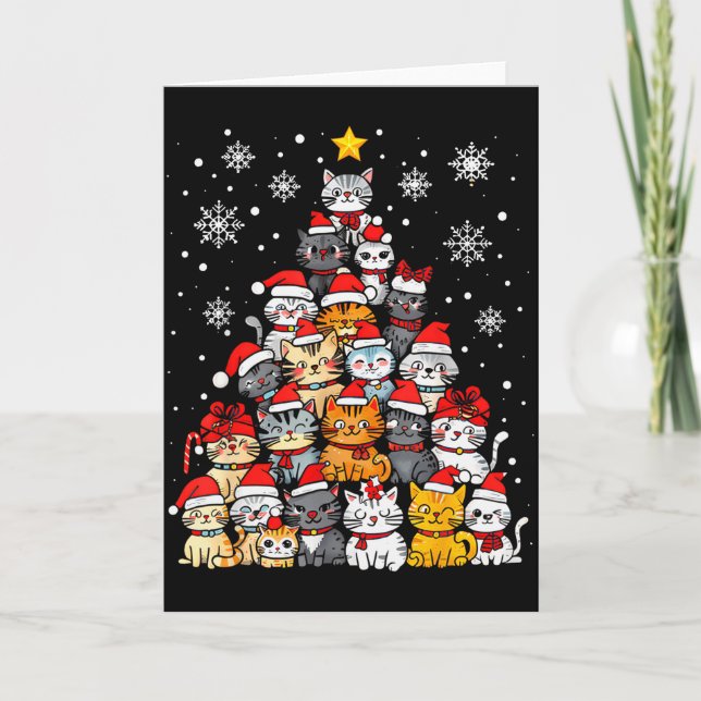 Tarjeta Meowy Catmas Cat Christmas Tree Xmas Girls Boys Fu (Anverso)