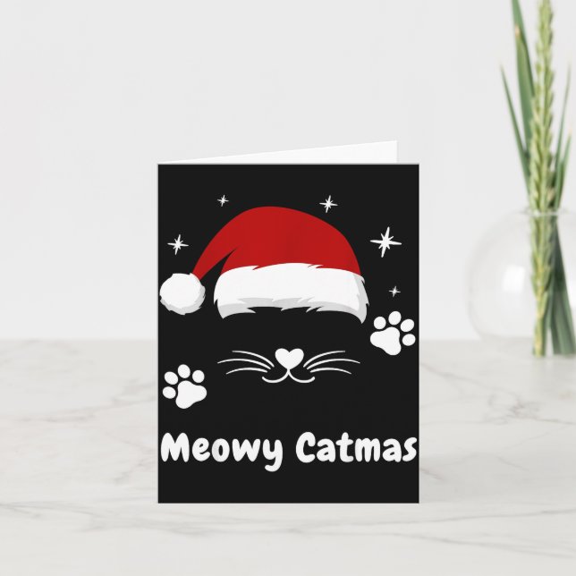 Tarjeta Meowy Catmas Cute Kitten Cats Santa Hat Christmas  (Anverso)