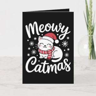 Tarjeta Meowy Catmas Navidad Gato Santa Sombrero Bufanda X