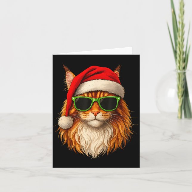 Tarjeta Meowy Catmas Santa Hat Maine Coon Cat Christmas Pa (Anverso)