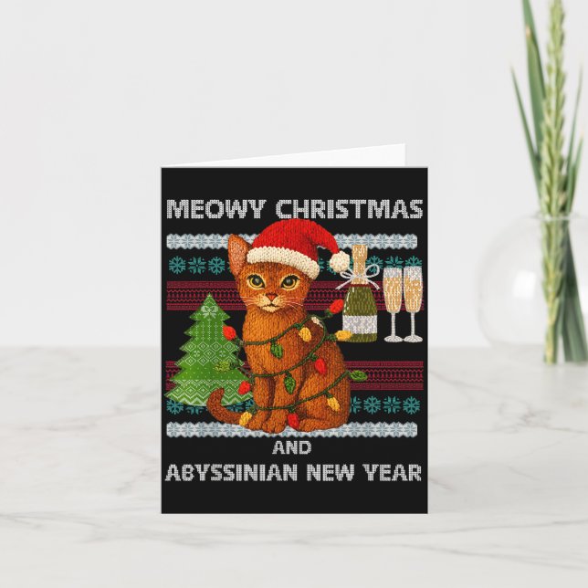 Tarjeta Meowy Christmas Funny Abyssinian Cat Santa Hat Ugl (Anverso)