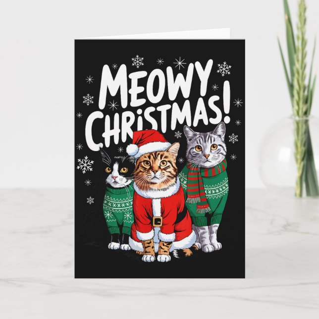 Tarjeta Meowy Christmas Funny Cat Christmas Holiday Xmas S (Anverso)