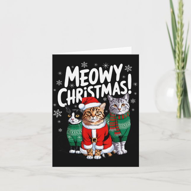 Tarjeta Meowy Christmas Funny Cat Christmas Holiday Xmas S (Anverso)