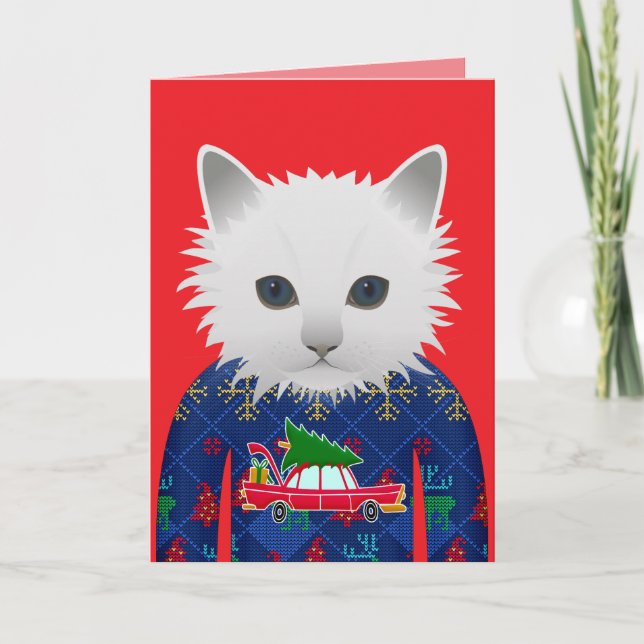 TARJETA MEOWY CHRISTMAS FUNNY CAT GREETING CARD (Anverso)