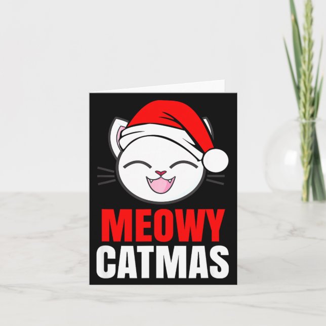 Tarjeta Meowy Christmas Holiday - Funny Merry Catmas Tee  (Anverso)