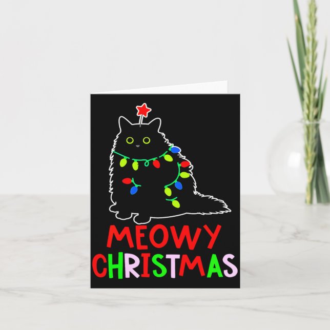 Tarjeta Meowy Christmas Xmas Lights Black Cat Pajamas  (Anverso)