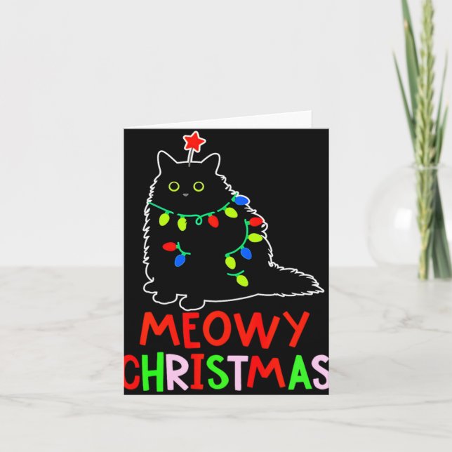 Tarjeta Meowy Christmas Xmas Lights Black Cat Pajamas Todd (Anverso)