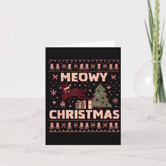 Tarjeta Meowy Christmas Xmas Tree Cat Ugly Sweater Pajamas (Anverso)