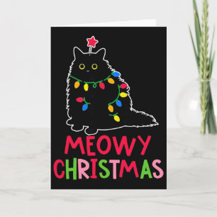Tarjeta Meowy Navidad Luces de Navidad Pijamas de Gato Neg