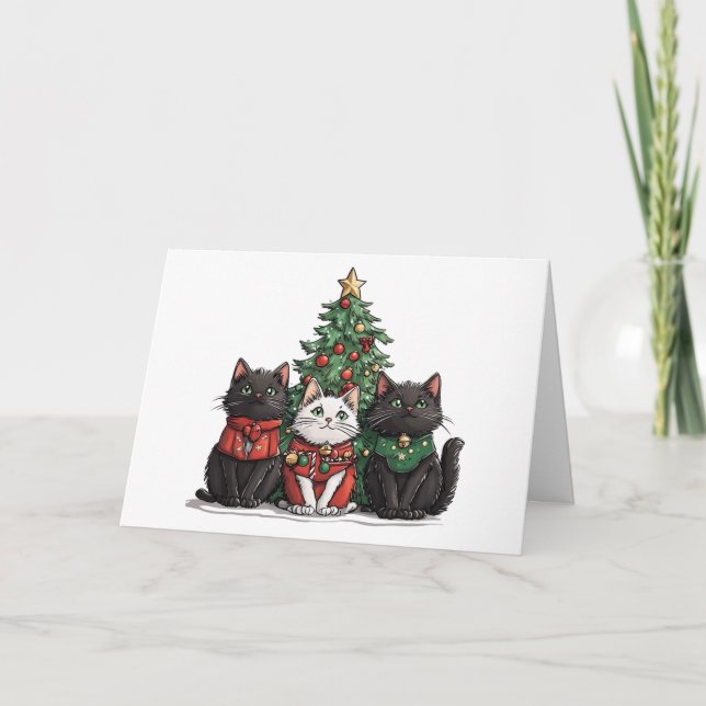 Tarjeta Meowy Navidades Cats Holiday Tree (Anverso)