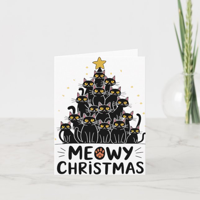 Tarjeta Meowy Navidades Gatos Árboles Niños Chicas Meowy (Anverso)