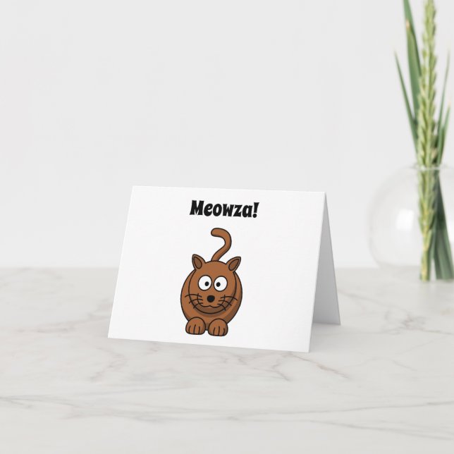 Tarjeta ¡Meowza! Funny Brown Kitty Cat Personalizado Desig (Anverso)