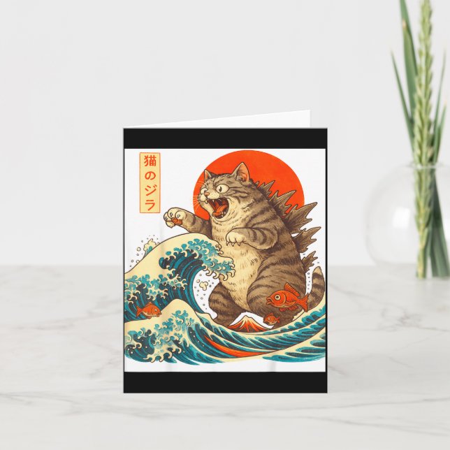 Tarjeta Meowzilla Catzilla Cat Japanese Art Funny For Men  (Anverso)