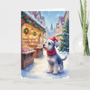 Tarjeta Mercado de Navidad Schnauzer Fiesta Invierno Amor 