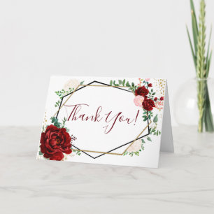 Tarjeta Merlot Floral Geometric Wedding Thank You